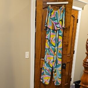 Tyche Blue and Green Jumpsuit with Tropical Flair